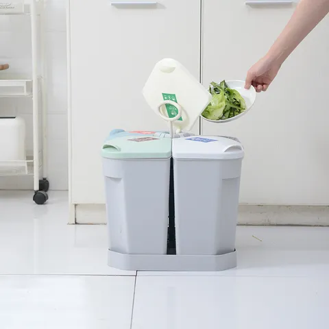 Papelera de Plástico de Cuatro Compartimentos de Estilo Nórdico con Tapa para Cocina Baño Almacenamiento en el Hogar