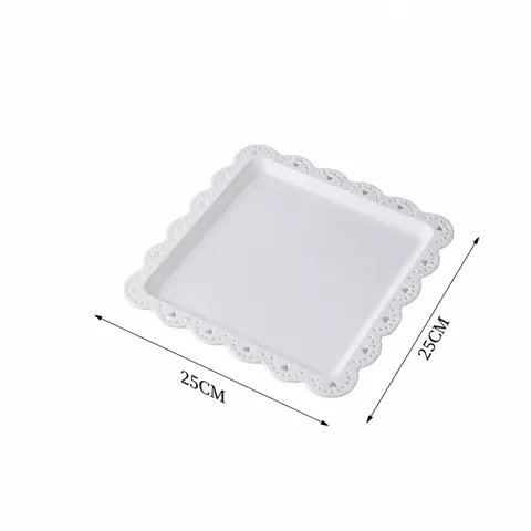 Plato de Fruta de Plástico de Estilo Europeo Encaje Calado Bandeja de Mesa de Postre Bandeja de Aperitivos de Tarde Plato de Cena Mousse
