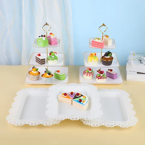 Présentoir À Gâteaux À Étages De Style Européen Et Plateaux À Desserts En Plastique Blanc Pour Mariage Et Fête Assiette À Fruits