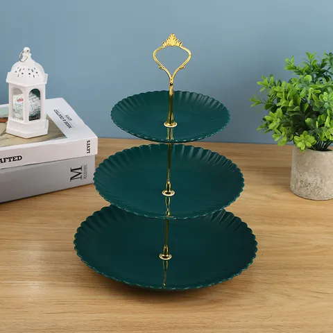 Présentoir à Gâteaux à 3 Niveaux de Style Européen Assiette à Fruits en Plastique Bord Festonné Présentoir à Desserts Pour Mariage Fête Décoration