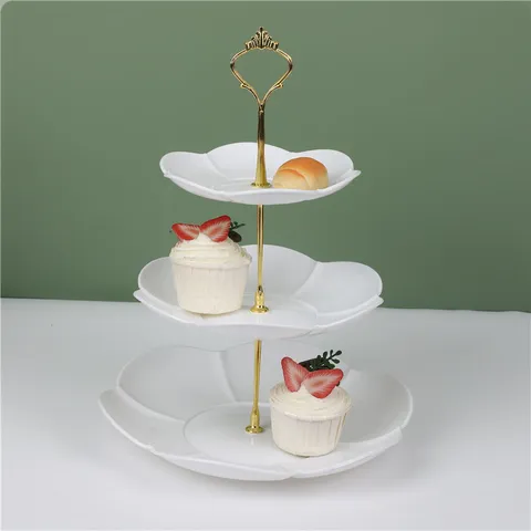 Frutero de Pétalos de 3 Niveles Soporte de Postre para Té de la Tarde Boda Cumpleaños Soporte de Exhibición de Pastel Bandeja de Almacenamiento de Plástico