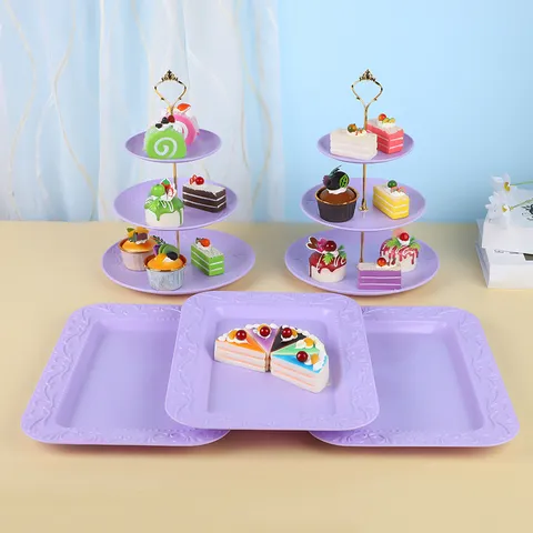 Présentoir À Gâteaux À Étages De Style Européen Et Plateaux À Desserts En Plastique Blanc Pour Mariage Et Fête Assiette À Fruits