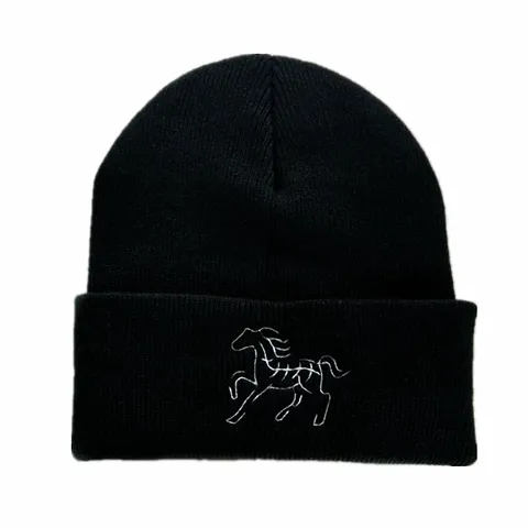Acryl Besticktes Pferd Strickmütze Warme Wintermütze Für Herren Damen Studenten Outdoor Lässig Umschlag Beanie