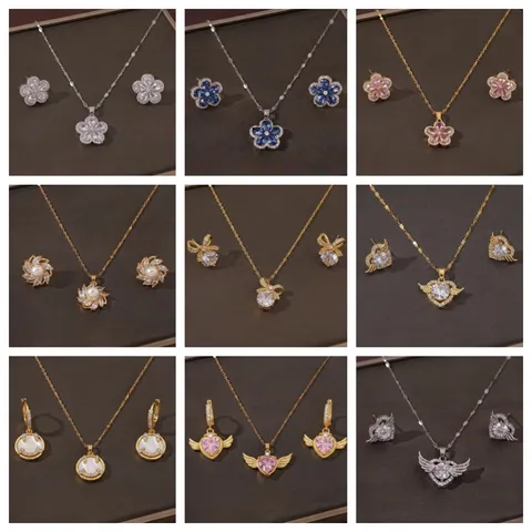 Luxus Titanstahl Strass Anhänger Halskette Für Damen Mode Herz Blume Schmetterling Engel Flügel Smiley Schmuck
