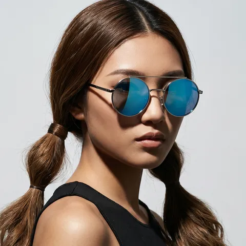 Gafas de Sol Retro Redondas de Metal con Doble Puente para Mujeres Hombres Moda Lentes de Espejo Coloridas Gafas Vintage