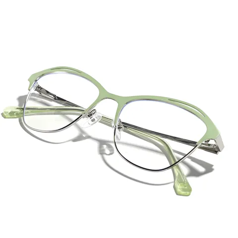 Damen Mode Katzenaugen Brillengestell Edelstahl Hohles Design Ohne Sehstärke Dekorative Optische Brille SS3008