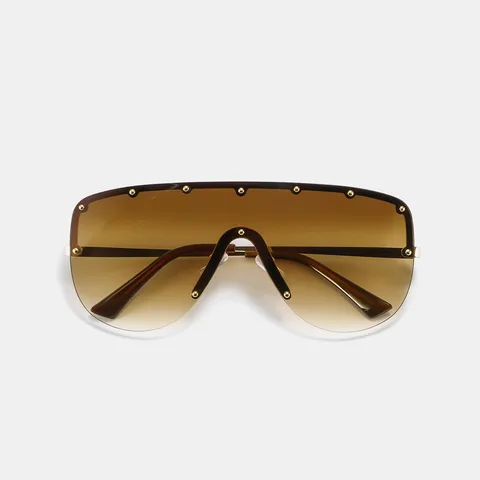 Lunettes de Soleil Oversize Sans Monture pour Hommes Femmes Monture en Métal Punk Hip Hop Décoration de Rivets Verre Monopièce
