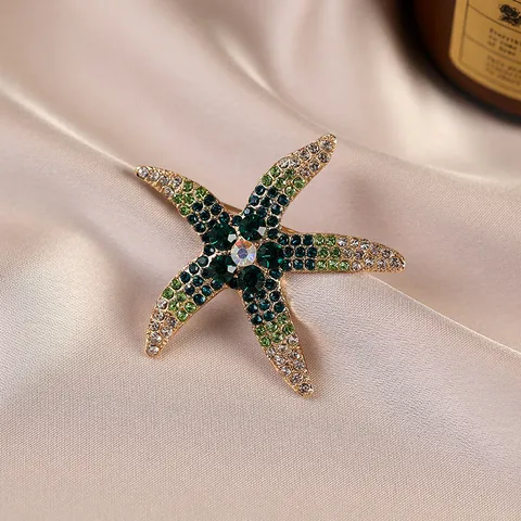 Cute Multicolored Starfish Alloy Brooch With Sparkling Rhinestones Shiny Electroplated Clothing Pin Accessories For Women Decoration