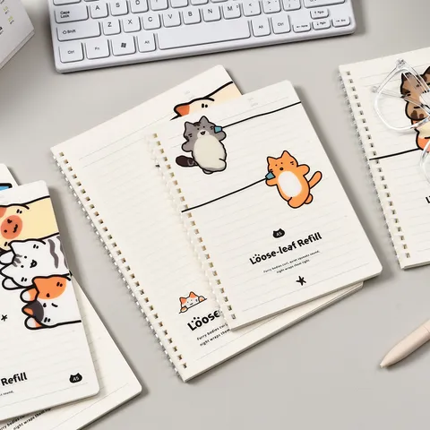 A5 B5 Spiral Notebook Cute Cartoon Cat Cover Lined Journal Diary PP Cover Student Office Stationery Writing Book