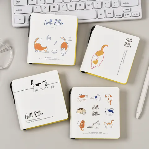 Cute Cat Pocket Notebook Cute Mini Notepad With Pen Holder Daily Journal Memo Book Student Stationery Gift