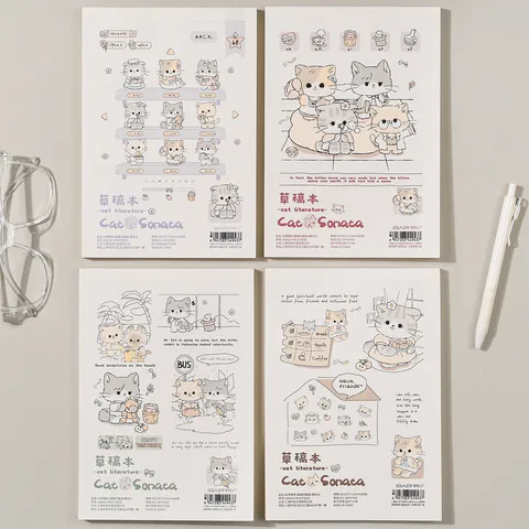 Cute Cat Sonata Draft Notebook Student Kawaii Style Softcover Perfect Bound Writing Notepad Stationery