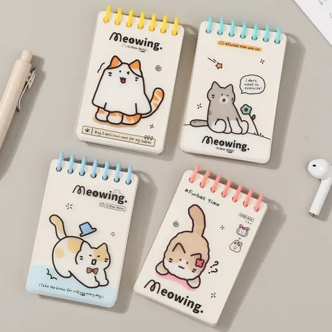 Cuaderno de Espiral de Hojas Sueltas A7 Gato de Dibujos Animados Bloc de Notas de Bolsillo Portátil Diario Rayado