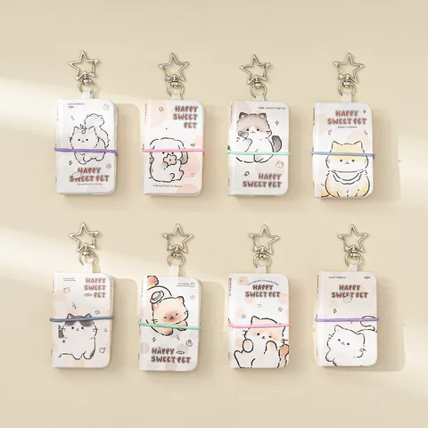 Mini Carnet Portable Pendentif Animal De Dessin Animé Illustration D'Animal Mignon Bloc-Notes Avec Porte-Clés En Métal Étoile Papeterie