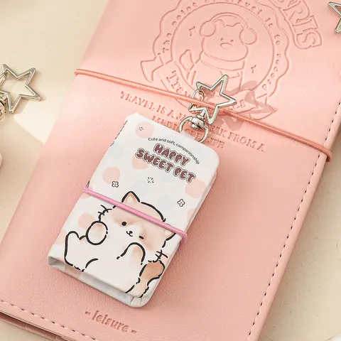 Mini Carnet Portable Pendentif Animal De Dessin Animé Illustration D'Animal Mignon Bloc-Notes Avec Porte-Clés En Métal Étoile Papeterie