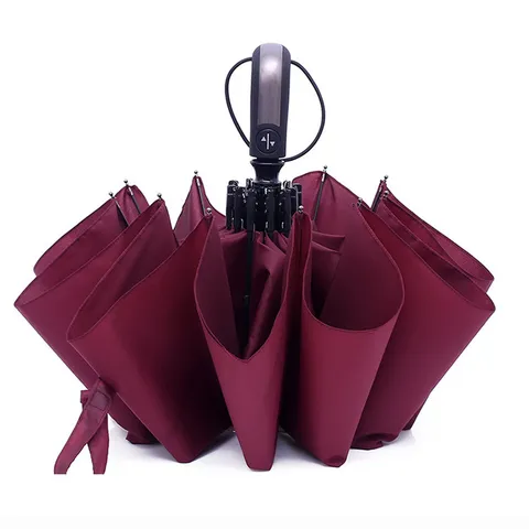 Automatic Folding Business Rain Sun Umbrella Ten Ribs Windproof Black Glue UV Protection Compact Travel Umbrella