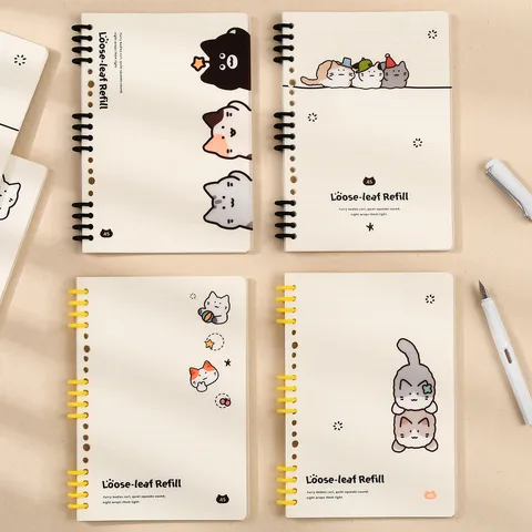 Loose Leaf Notebook Cute Cat Illustration Journal PP Cover Ins Style Spiral Bound Writing Diary Office Supplies