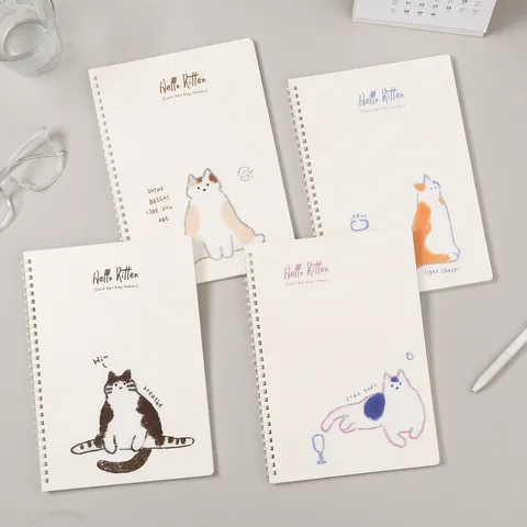 Carnet à Spirale Mignon Chat Journal Ligné Étudiant Bureau Bloc-Notes Mignonne Illustration de Cartoon Couverture PP Planificateur Quotidien