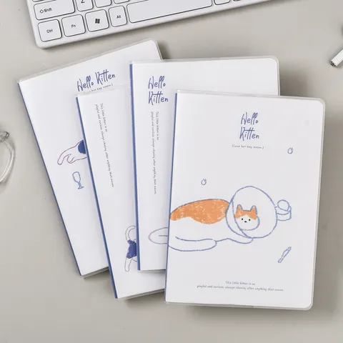 A5 Carnet de Notes Mignon Chat Couverture Rigide Kawaii Étui de Protection PVC Papier Ligné Journal Scolaire Fournitures de Bureau