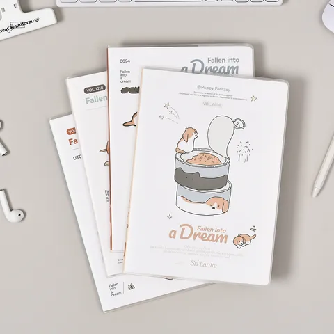 Carnet de Notes Réglé Minimaliste avec Housse en PVC Illustration de Chien Mignon Journal d'Étude Fournitures Scolaires