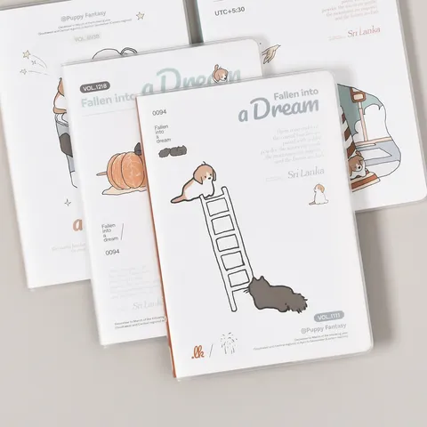 Carnet de Notes Réglé Minimaliste avec Housse en PVC Illustration de Chien Mignon Journal d'Étude Fournitures Scolaires