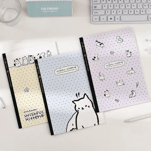 Cute Cat Illustration Student Notebook Minimalist Lined Paper Diary Office Writing Pad School Stationery Supply