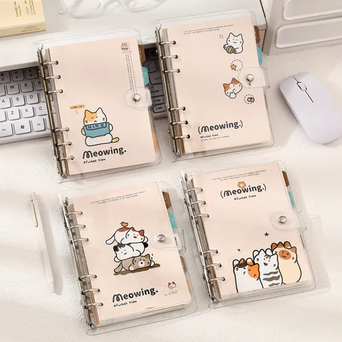 Transparent PVC Loose Leaf Notebook 36K Cute Cartoon Cat Journal Diary Agenda Planner School Office Stationery