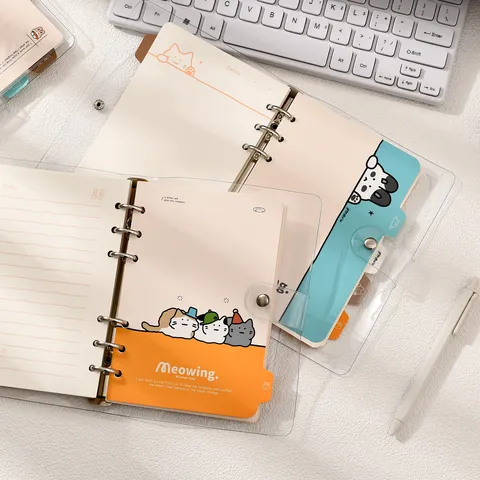 Transparent PVC Loose Leaf Notebook 36K Cute Cartoon Cat Journal Diary Agenda Planner School Office Stationery