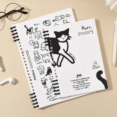 Losbladig Notitieboek Map Schattige Kattenillustratie Minimalistisch Dagboek Notitieboek Voor Kantoor En School Schrijven