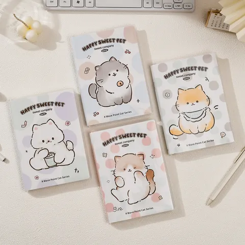Cuaderno Lindo de Gato con Topos Coreano Cubierta de PVC Transparente Diario Agenda Escuela Oficina Papelería