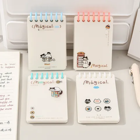Thème Chat Mignon A7 Carnet à Spirale à Lignes Format de Poche Bloc-Notes Amovible Journal Portable École Bureau Papeterie