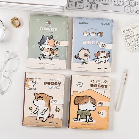 Leuke Cartoon Puppy PU Leer Hardcover Notitieboek Magnetische Gesp Dagelijks Dagboek Leuke Kantoor Kantoorartikelen