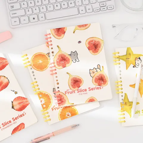 A5 Loose Leaf Notebook Cute Fruit Cat Design Spiral Journal Lined Paper Portable Diary Student Stationery Gift