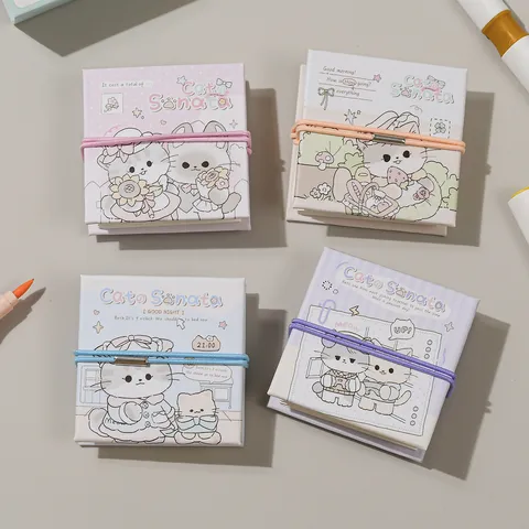 Mini Quaderno da Colorare Tema Gatto per Bambini Studenti Tascabile Portatile con Elastico Carino Libro di Disegno Regalo di Cancelleria