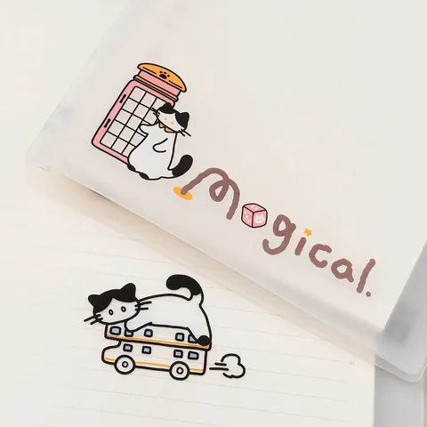Magical Kitten Loose-Leaf Notebook Shell Detachable Translucent PP Cover Refillable Student Journal Notepad A5 B5 Size