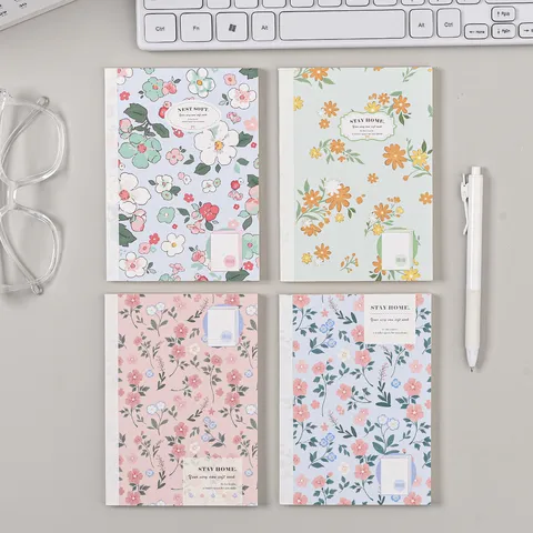 Cuaderno Rayado A6 Diario Bonita Cubierta Ilustración Floral Encuadernación Inalámbrica Bloc Portátil Escritura Oficina Escuela