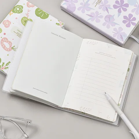 Floral Printed Hardcover Notebook Cute Student Journal Daily Planner Waterproof PVC Cover Office School Stationery