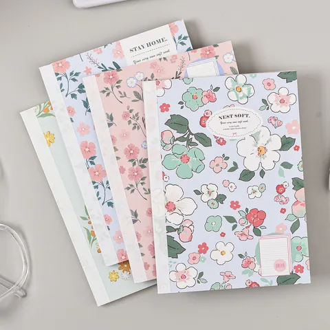 Cuaderno Rayado A6 Diario Bonita Cubierta Ilustración Floral Encuadernación Inalámbrica Bloc Portátil Escritura Oficina Escuela