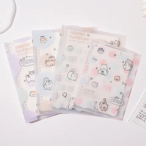 Cute Cartoon Cat Frosted PP Cover Loose-leaf Notebook For Students Removable Binder Journal Diary Stationery A5 B5 Size