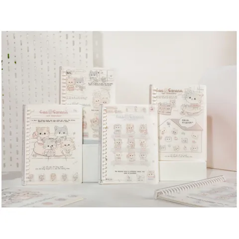 Cute Cat Sonata Series Refillable Loose Leaf Spiral Notebook Diary Student Writing Pad Office School Stationery