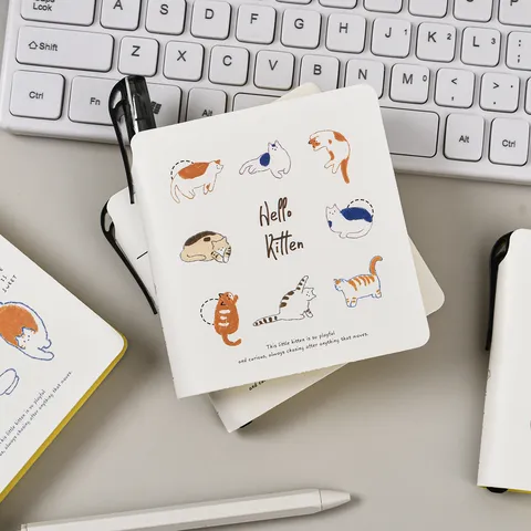 Cute Cat Pocket Notebook Cute Mini Notepad With Pen Holder Daily Journal Memo Book Student Stationery Gift