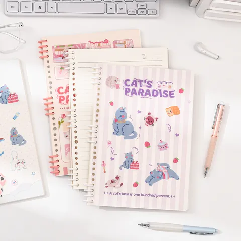 Süße Katze Motiv LoseBlatt Notizbuch Ringbuch Schüler Tagebuch Kawaii Schreibwaren Schreibblock Geschenk