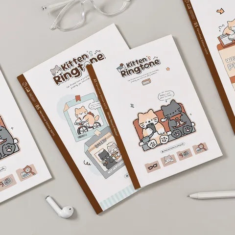 Cute Cat Lined Notebook B5 A5 Student Notepad Glue Bound Journal Kawaii School Stationery Writing Pad Office Supplies
