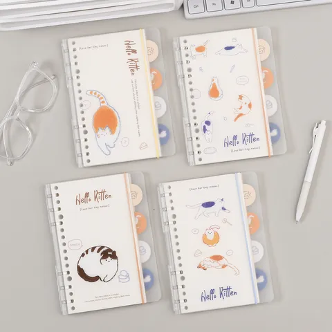 Cute Cat Loose Leaf Notebook Planner Journal Portable Refillable Notepad Student Writing Stationery Gift