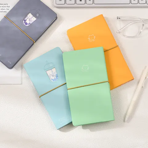 Mignon Carnet en Cuir PU Chat Thé au Lait Journal Intime Kawaii Animal Avec Bande Élastique Pour Étudiants École Bureau