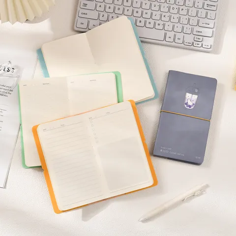 Mignon Carnet en Cuir PU Chat Thé au Lait Journal Intime Kawaii Animal Avec Bande Élastique Pour Étudiants École Bureau