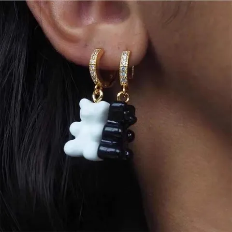 Korean Style Brass Gummy Bear Rhinestone Stud Earrings Colorful Resin Bear Drop Earrings Hip Hop Jewelry For Women