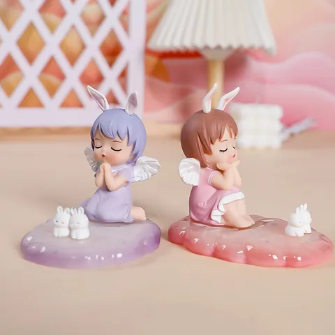 Cute Cartoon Angel Girl Resin Phone Holder Angel Wings Rabbit Ears Desk Ornament Phone Stand Tablet Support Desktop Decoration