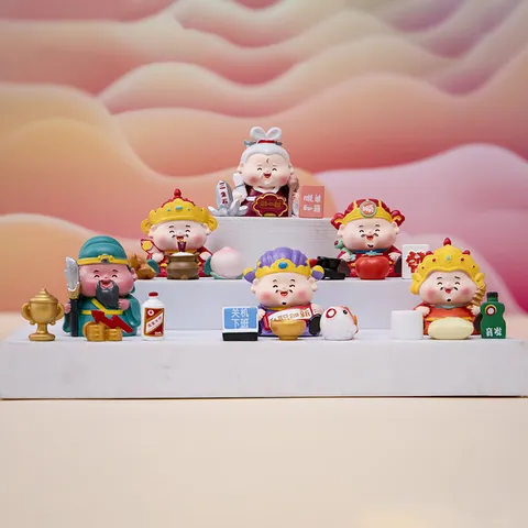 Figura de Caja Sorpresa del Dios de la Fortuna Chino Resina Dibujo Animado Versión Q Caishen Yuelao Adorno de Oficina Mascota Regalo