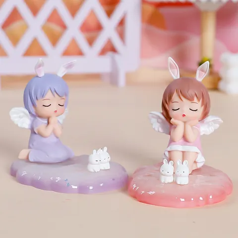 Cute Cartoon Angel Girl Resin Phone Holder Angel Wings Rabbit Ears Desk Ornament Phone Stand Tablet Support Desktop Decoration