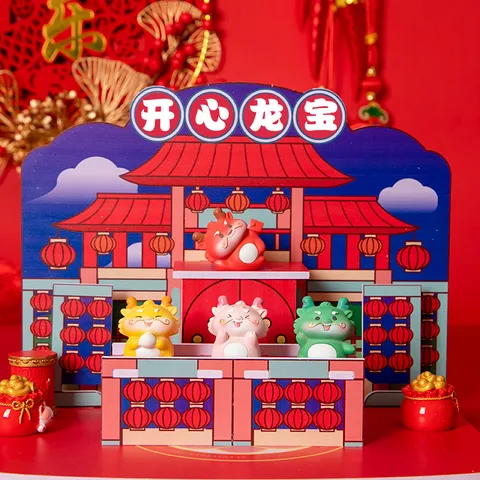 Chinese Style Dragon Mascot Resin Ornament Cute Cartoon Dragon Figurine For Desk Home Decor New Year Gift Phone Holder